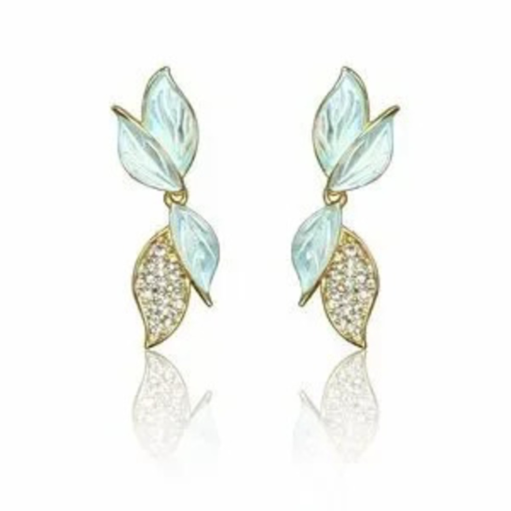 Classic Gold Blue Leaf Earrings